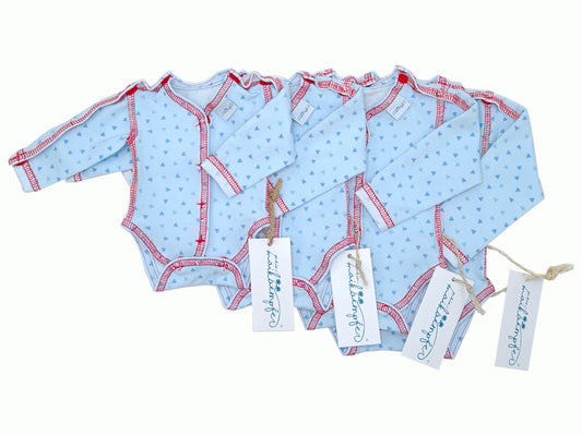 Frühchenbody/ Sondenbody "Smarty", für Frühchen- und Babys, Kabel, Schläuche, mit Bauchöffnung und Klettverschluss, blaue Dreiecke, verschiedene Größen
